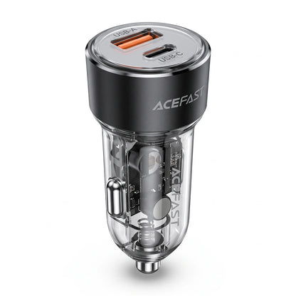 ACEFAST PWRup B12 60W Dual-Port In-Car Car Charger – USB-C + USB-A, 30W Each, Transparent Matte Body for Phones and Tablets