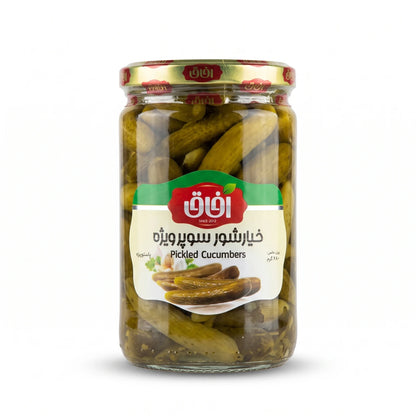 Afagh Pickled Cucumber 680 Grams – Pasteurized Green Cucumbers in Brine, Glass Jar