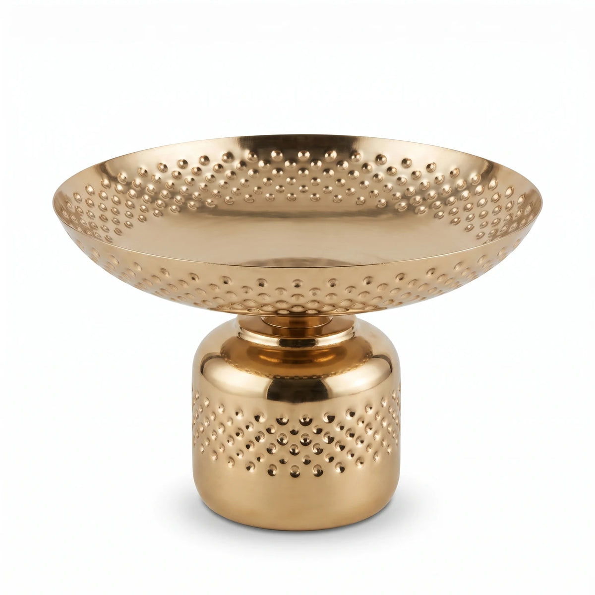 Gold-Toned Metal Decorative Bowl (Extra Large) – 25 x 36 x 36 cm | Raised Pedestal | Perforated Pattern | Home Decor