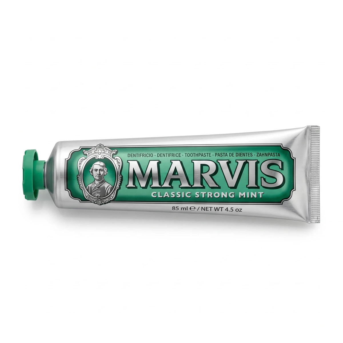 MARVIS Classic Strong Mint Toothpaste 85 ml – Green and Silver Pack | Multilingual Label | Single Tube