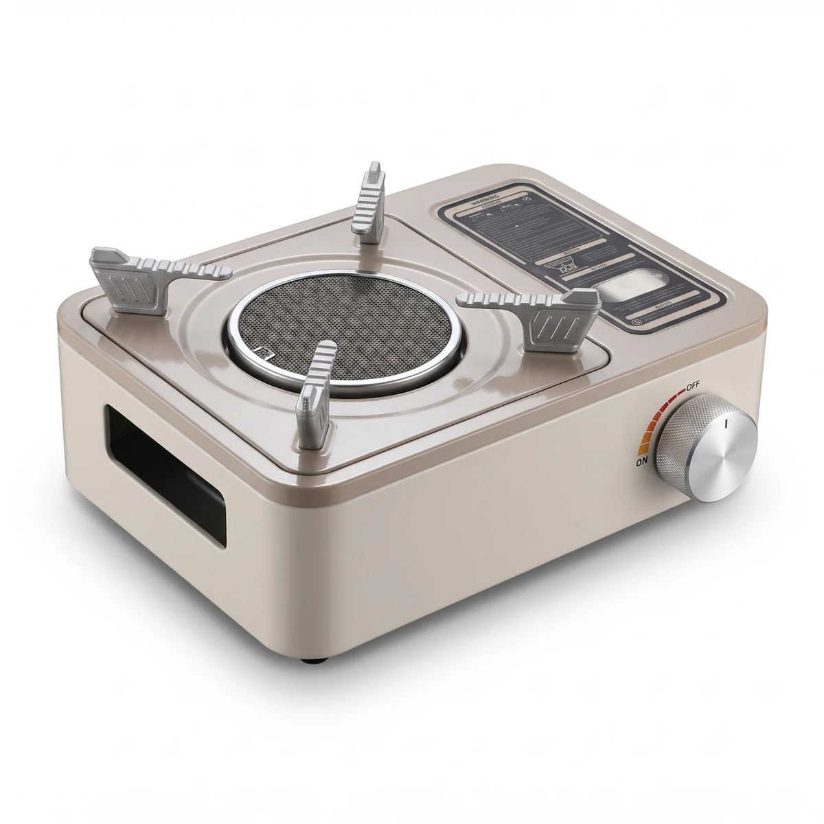 Infrared Gas Stove (LJ-109) – Single-Burner Portable Cooker with Circular Burner, Four Pot Supports, ON/OFF Control Knob, Beige Body