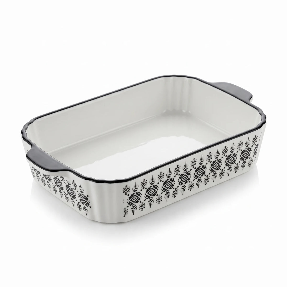 Ceramic Oven-Safe Baking & Serving Dish – 25 CM x 18 CM x 5 CM | Rectangular Bakeware with Handles | Decorative Glazed Finish | Black or Brown - Black - Image 1