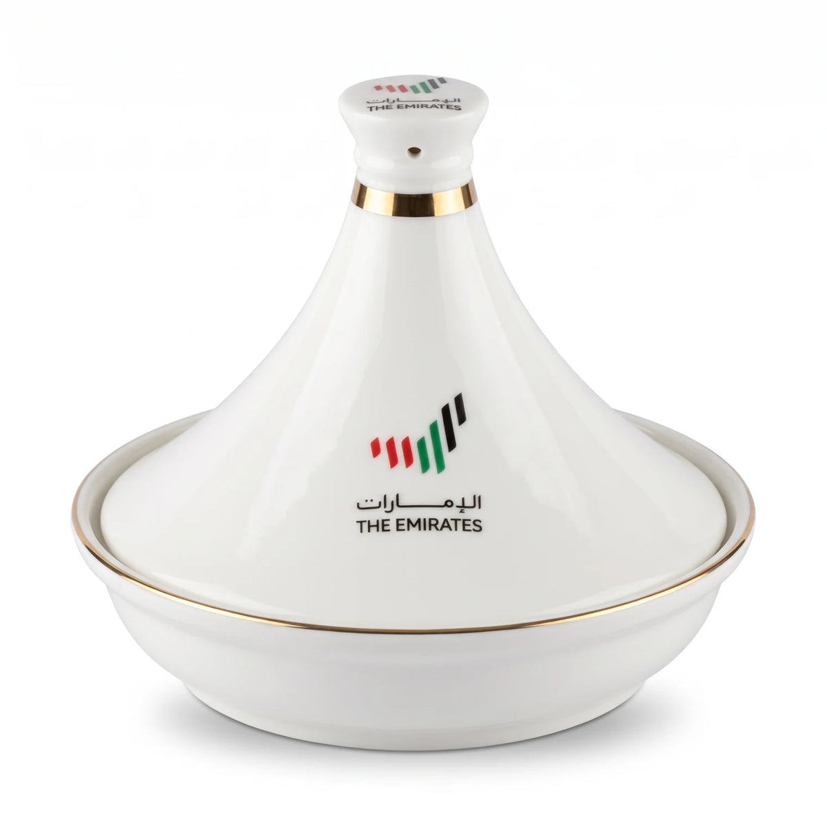 THE EMIRATES UAE National Round Porcelain Serving Plate with Lid – 15 cm, White with Gold-Colored Trim, Decorative Tableware