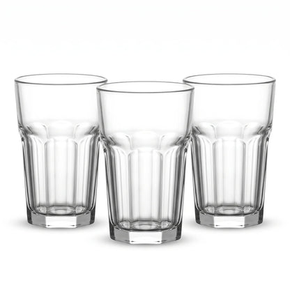 LAV 3 Pieces Glass Set – 300 CC Clear Tumblers, 120 mm Tall, Ribbed Design, Dishwasher Safe for Everyday Drinks