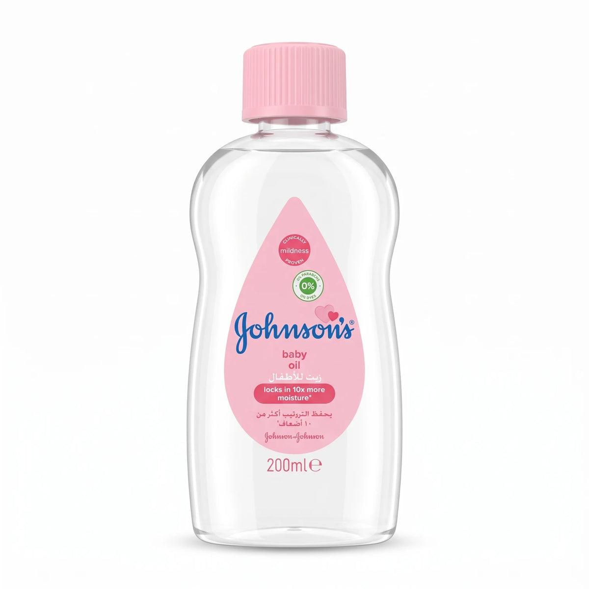 Johnson's Baby Oil 200ml – Clear Baby Oil | 0% Parabens and Dyes | Moisture-Locking Care