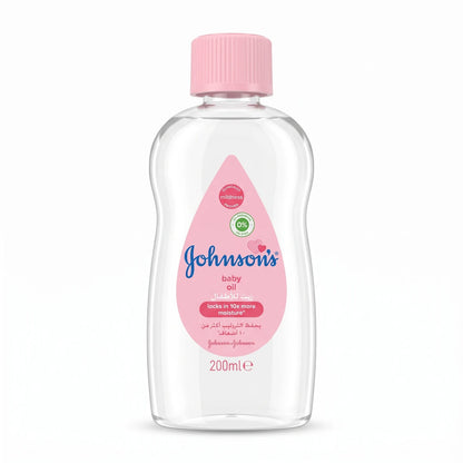 Johnson's Baby Oil 200ml – Clear Baby Oil | 0% Parabens and Dyes | Moisture-Locking Care