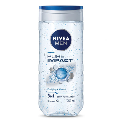 NIVEA Body and Hair Wash 250 ml – Purifying Particles | pH Skin Neutral | Dermatologically Approved Shower Cleanser