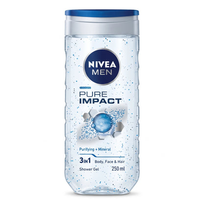NIVEA Body and Hair Wash 250 ml – Purifying Particles | pH Skin Neutral | Dermatologically Approved Shower Cleanser
