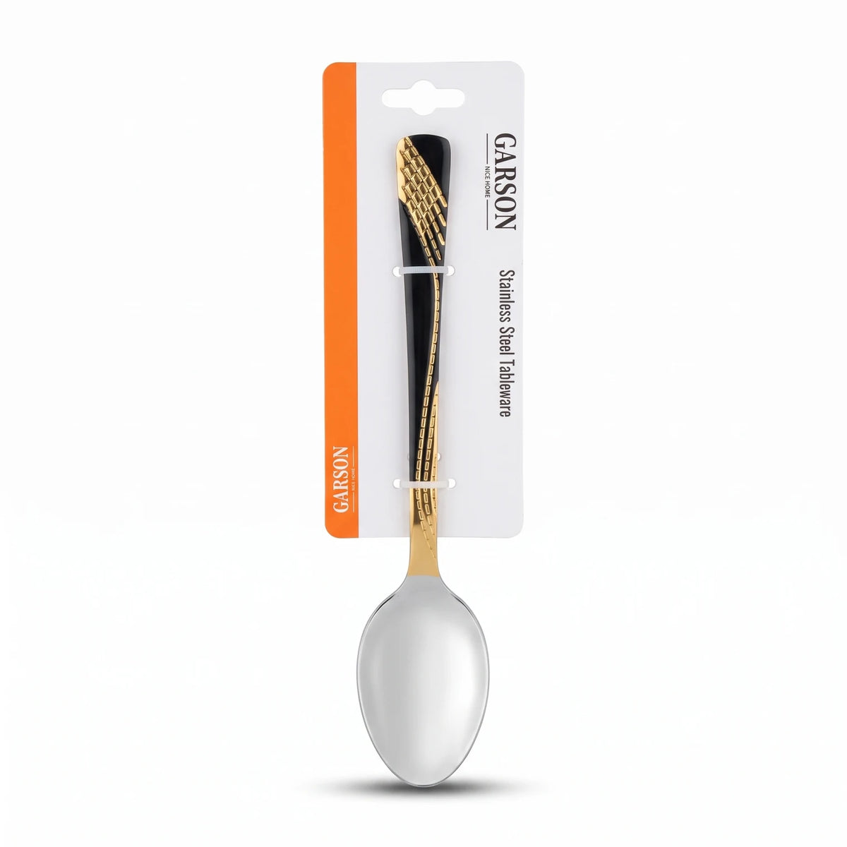 GARSON NICE HOME Stainless Steel Spoon – Patterned Handle | Black, Silver and Gold Tableware for Everyday Dining
