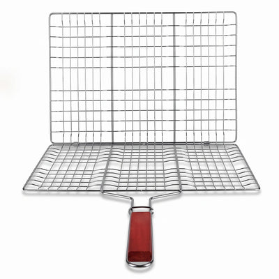 Waqd burning flame Barbecue Grill Foldable with Handle – 40 x 60 cm Silver Metal Wire Grill Basket