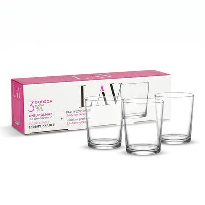 LAV 3 Pieces Glass Set – 340 CC Clear Tumblers with Thick Bases, 88 mm Height, Dishwasher Safe Drinking Glasses Made in turkey