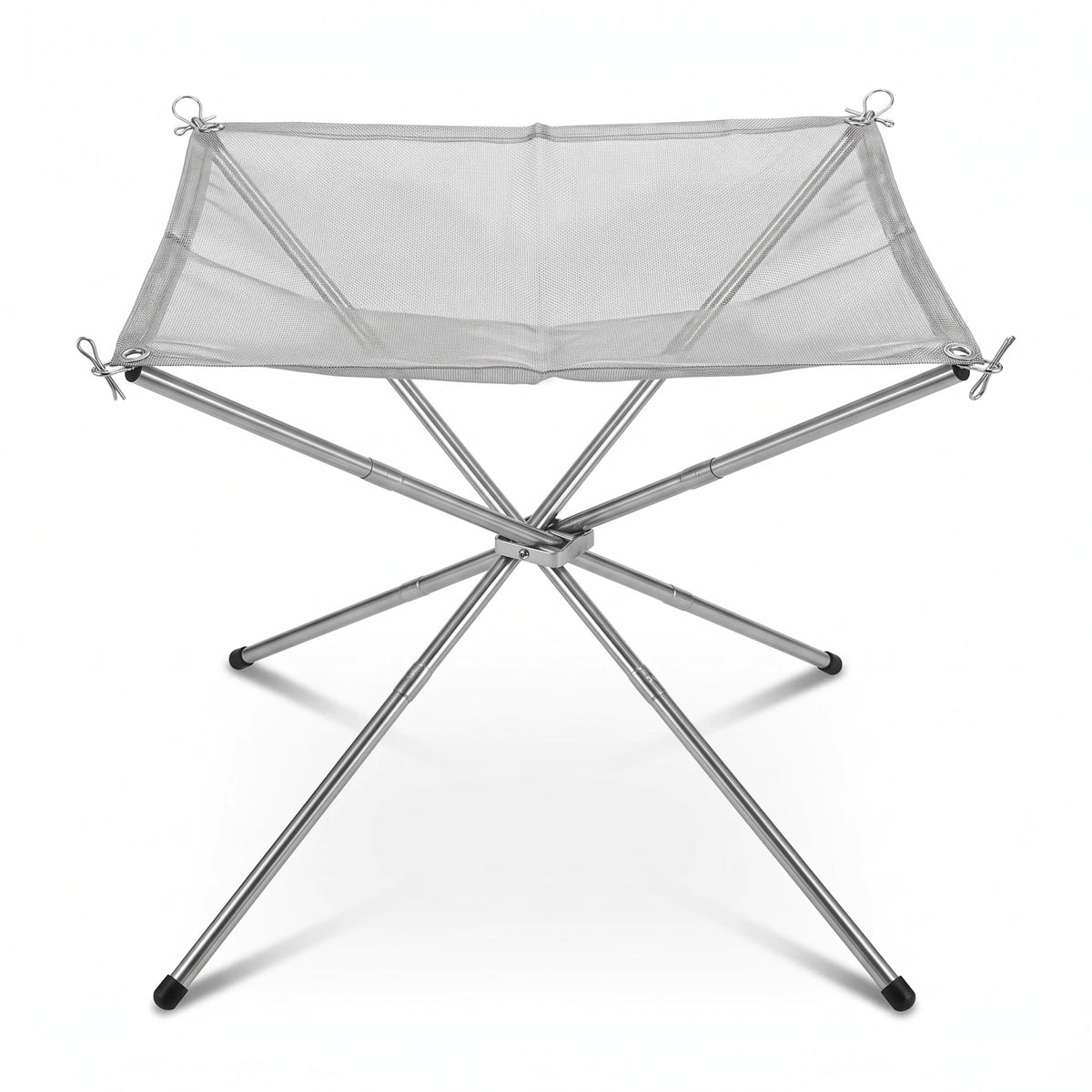 Stainless Steel Mesh Burner – Portable Folding Outdoor Fire Pit | Silver Small & Medium | Four-Leg Stand, Mesh Fire Net and Storage Bag - Silver / Medium - Image 1
