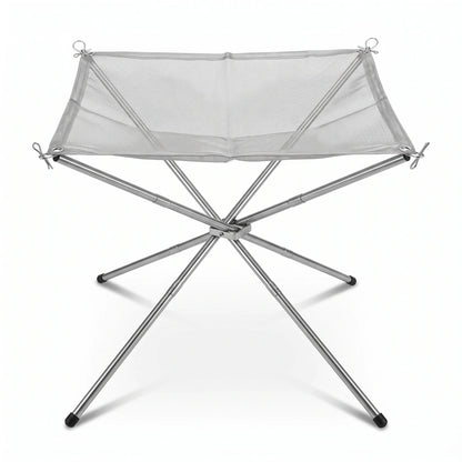 Stainless Steel Mesh Burner – Portable Folding Outdoor Fire Pit | Silver Small & Medium | Four-Leg Stand, Mesh Fire Net and Storage Bag - Silver / Medium - Image 1
