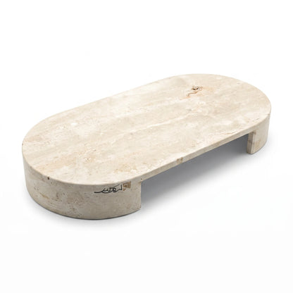 Oval Travertine Stone Stand with Round Bases – 5cm H x 17cm W x 37cm L