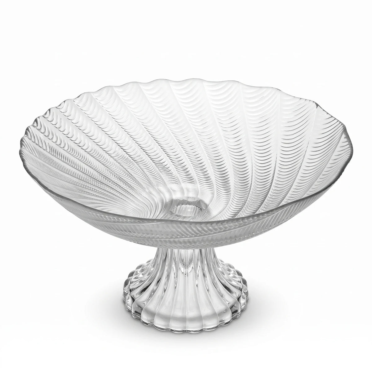 Decorative Glass Pedestal Fruit Bowl – 25cm Spiral Ribbed Fluted Design | 14cm High Bowl for Fruits, Ice Cream, Trifle and Desserts
