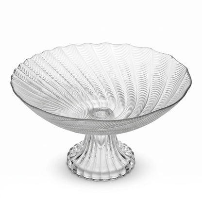 Decorative Glass Pedestal Fruit Bowl – 25cm Spiral Ribbed Fluted Design | 14cm High Bowl for Fruits, Ice Cream, Trifle and Desserts