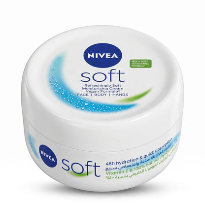 NIVEA Soft Moisturizing Cream 200 ML – Refreshingly Soft Vegan Formula for Face, Body & Hands