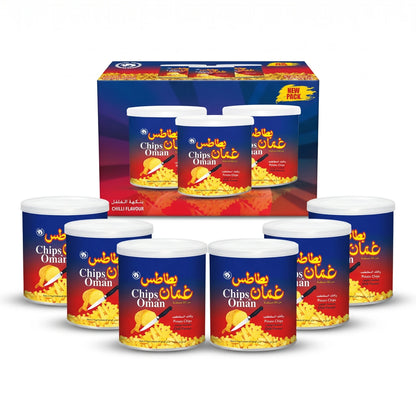 Chips Oman Chilli Flavour Potato Chips – New Pack, 6 Cans at 37g Each | Potato Snack for Sharing or Everyday Enjoyment