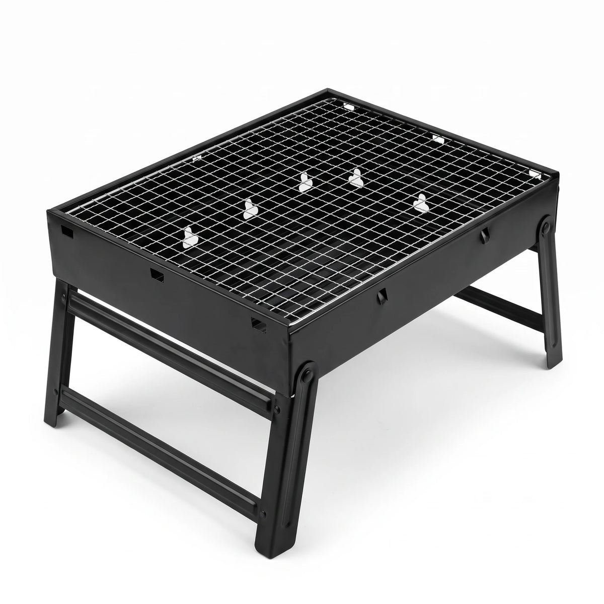 Portable Barbeque Charcoal Grill Black – 39 x 28 x 20cm | Metal Cooking Grate, Four-Leg Stand, Ventilation Openings for Camping & Picnics