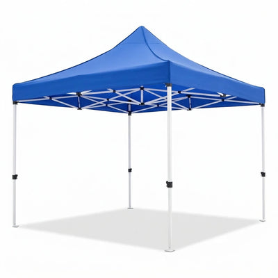Portable Blue Pop-Up Outdoor Camping Canopy Tent 300 x 300 x 290cm | Folding Frame, Peaked Roof, Open-Sided Shelter