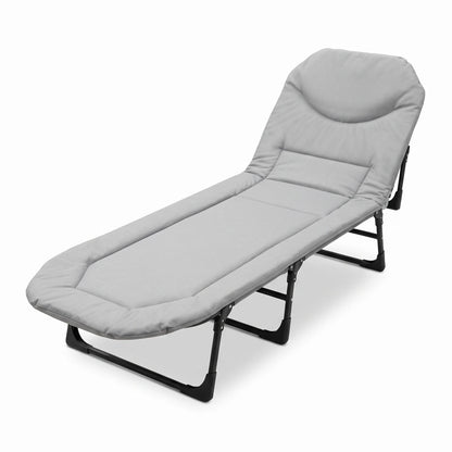 Foldable outdoor camping Bed grey – 190 cm Portable Folding Cot with Padded Surface, Raised Head Section and Black Frame