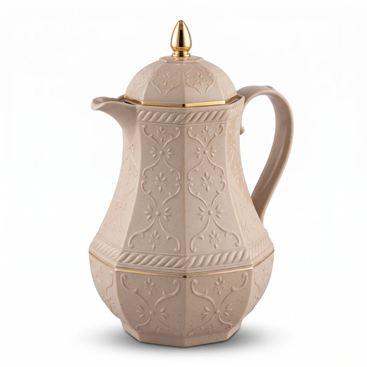 Rose Beige Premium Vaccum Flask – 0.6 L | Ornate Floral Pattern | Leak-Proof Tea and Coffee Thermos