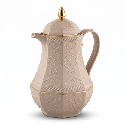 Rose Beige Premium Vaccum Flask – 0.6 L | Ornate Floral Pattern | Leak-Proof Tea and Coffee Thermos