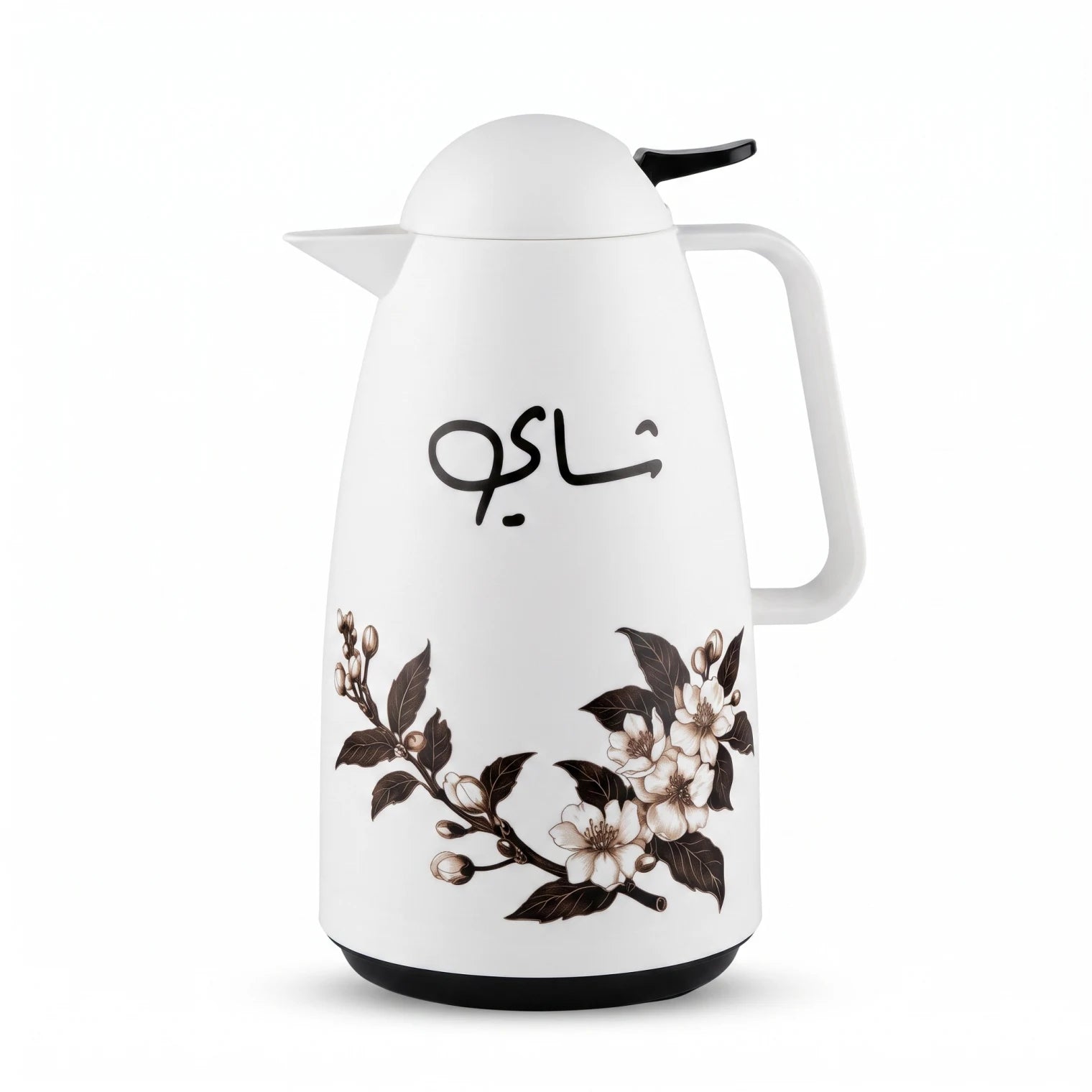 Crystal House vaccum flask – 1 Liter | Floral Branch Design, Arabic Chai Calligraphy, Leak-Proof Tea and Coffee Flask