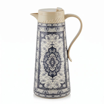 Decorative Vacuum Flask 1 Liter with Traditional Persian Rug Pattern | Leak-Proof Tea and Coffee Flask, Pink Glass Interior, Keeps Hot or Cold