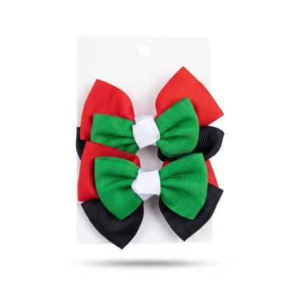 UAE Color Hair Clip Set – 2 Pieces | Red, Green, Black & White Layered Hair Bows for United Arab Emirates National Day and Flag Day
