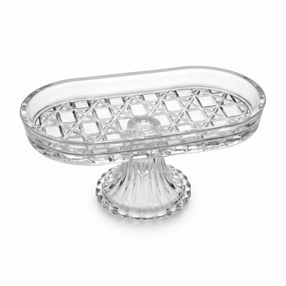 Clear Glass Oval Serving Stand – 20 × 11 × 8 cm | Diamond-Cut Pattern | Fluted Pedestal Base for Nuts and Chocolates