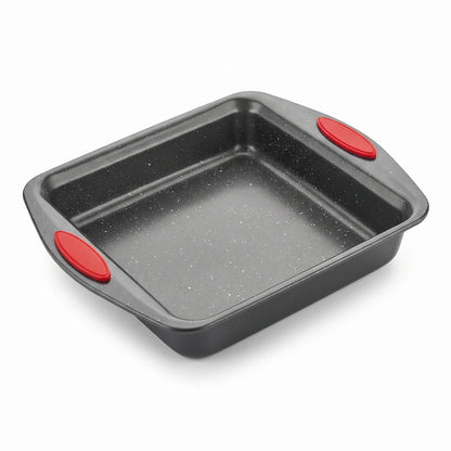 Rectangular Roasting & Baking Pan – Speckled Interior, Raised Sides, Rounded Corners and Red Side Grips