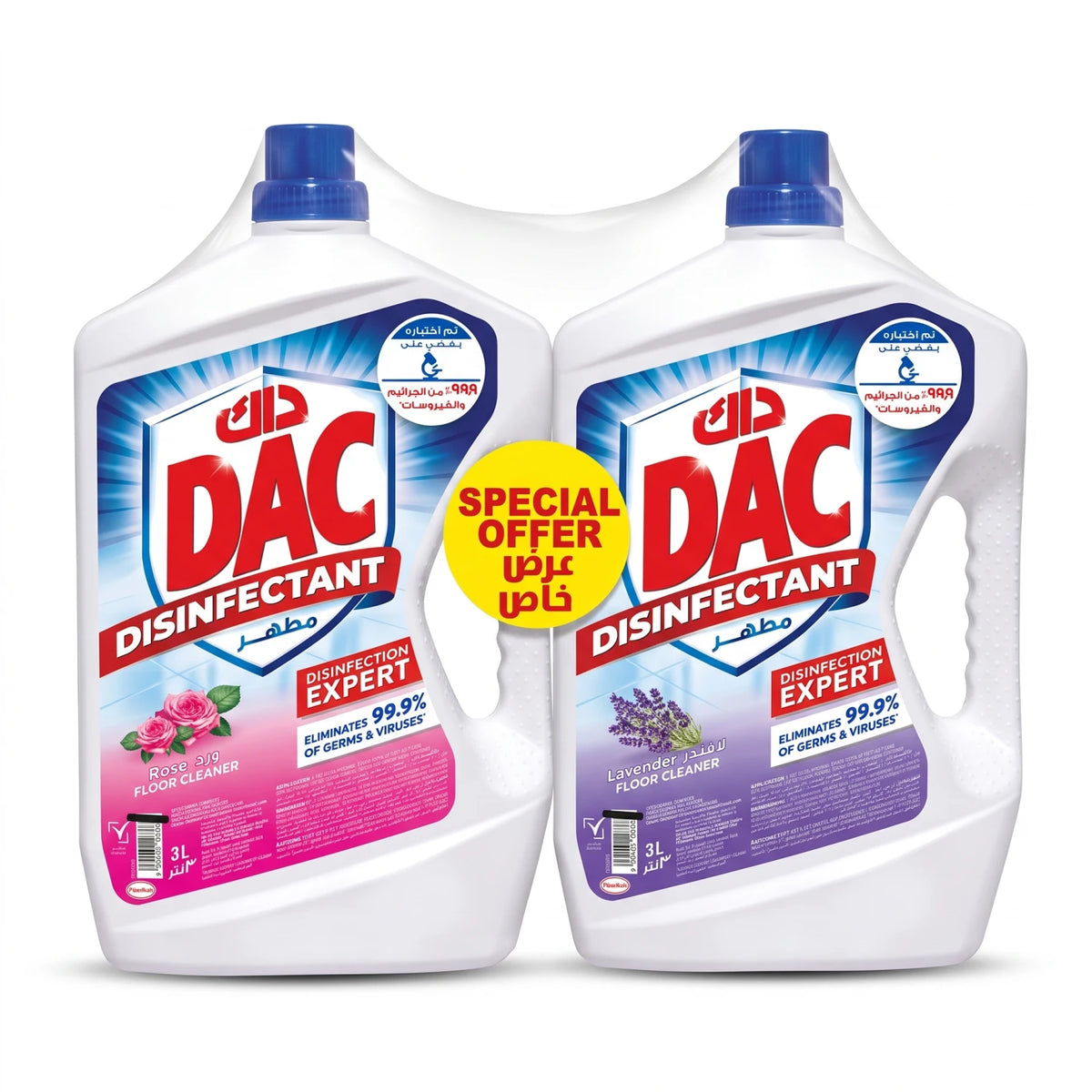 DAC Disinfectant Expert Floor Cleaner 3L 2-Piece Pack | Rose and Lavender Scents for Hard Surface Cleaning