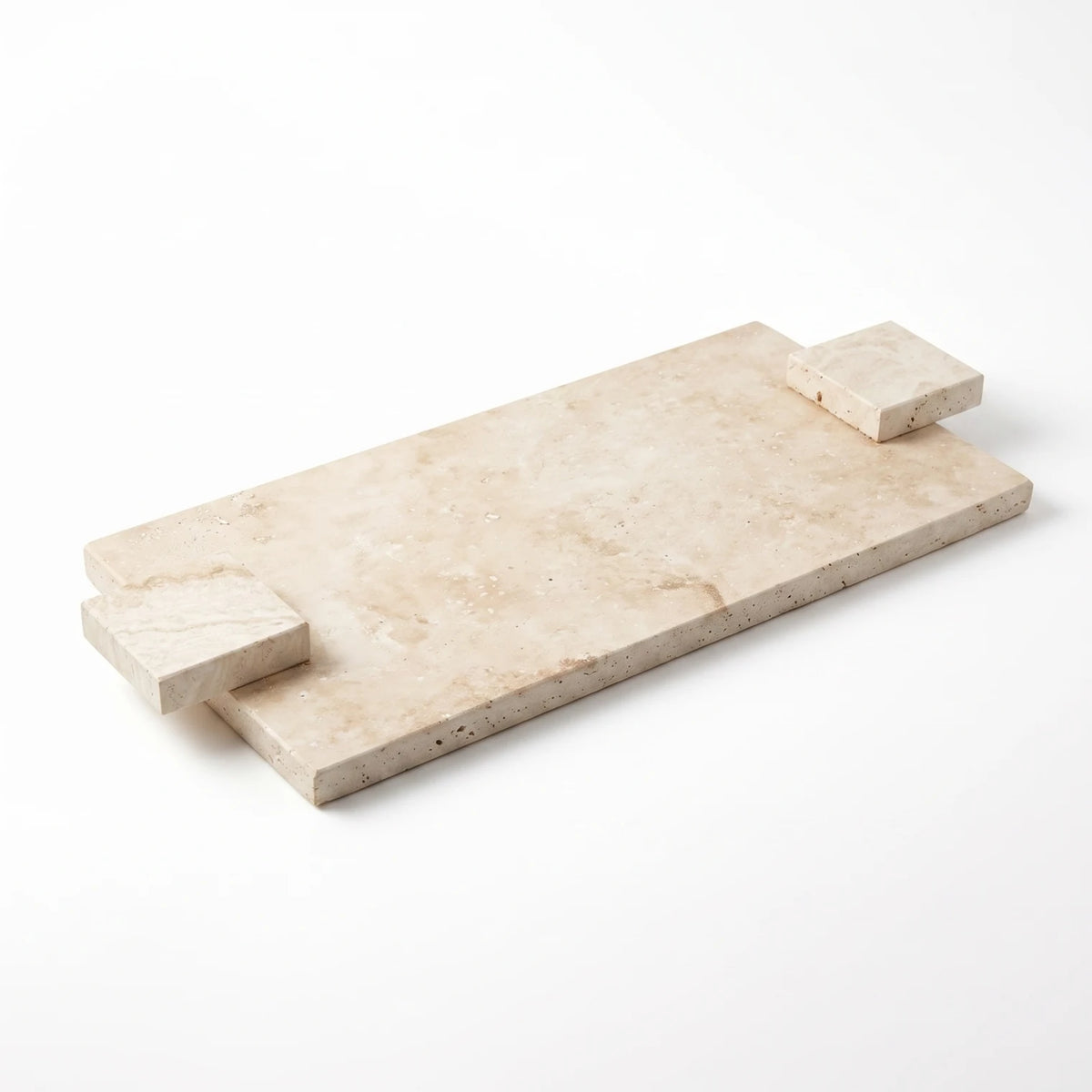 Natural Travertine Stone Serving Tray with Square Handles – 4 x 20 x 46 cm | Rectangular Beige Tray