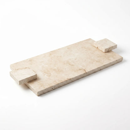 Natural Travertine Stone Serving Tray with Square Handles – 4 x 20 x 46 cm | Rectangular Beige Tray