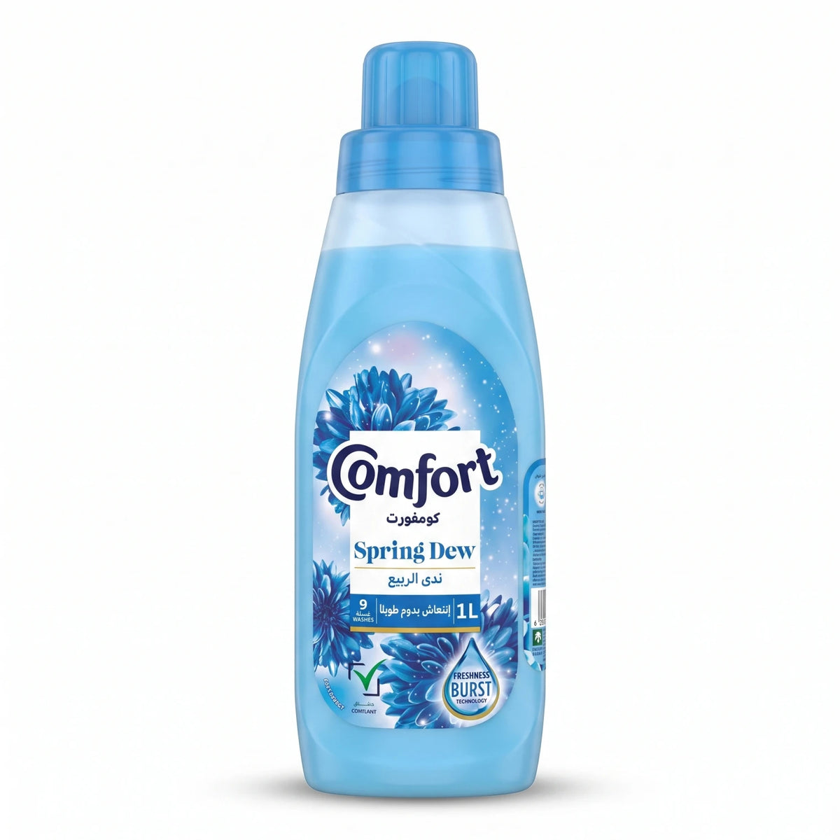 Comfort Fabric Softener Spring Dew 1 Liter – Freshness Burst Technology for Laundry Care, Up to 9 Washes