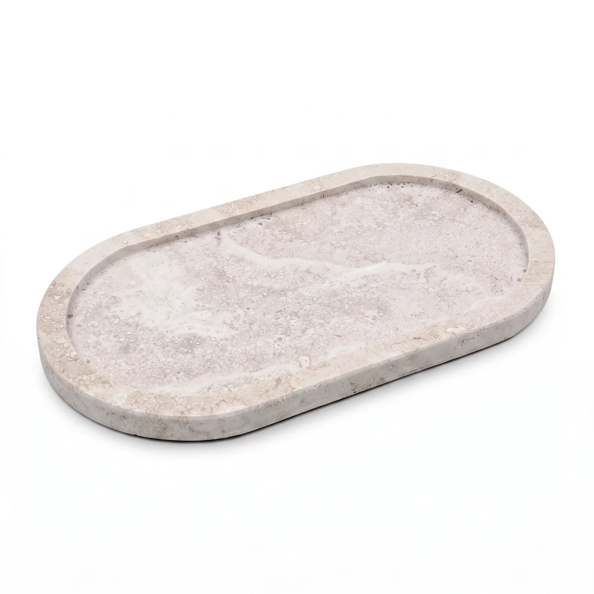 Oval Natural Travertine Stone Serving Tray – 29 x 16 x 2 cm | Raised Rim | Textured Distressed Finish