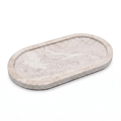 Oval Natural Travertine Stone Serving Tray – 29 x 16 x 2 cm | Raised Rim | Textured Distressed Finish