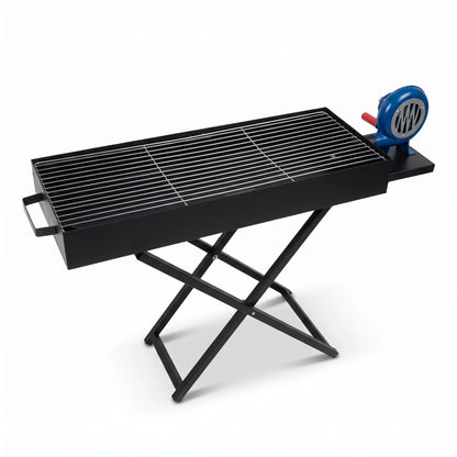 Foldable Charcoal BBQ Grill with Blower Fan – Small & Medium Sizes | Black Metal Outdoor Barbecue for Camping, Tailgating and Backyard Cooking - Medium - Image 1