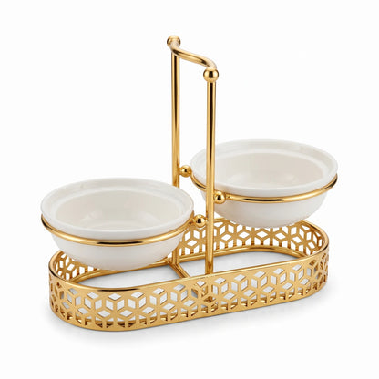 Pilsco Stainless Steel, ceramic white and golden Double Ladle Holder – Vertical Spoon Rest, Two Ceramic Areas, 19 x 11 x 22 cm Kitchen Stand - Design-2 - Image 1