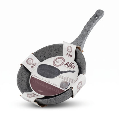 Alfa Swiss Stone Granite Cookware 22 cm Fry Pan – Gray Speckled Granite Surface | Induction-Compatible Gourmet Cooking Pan