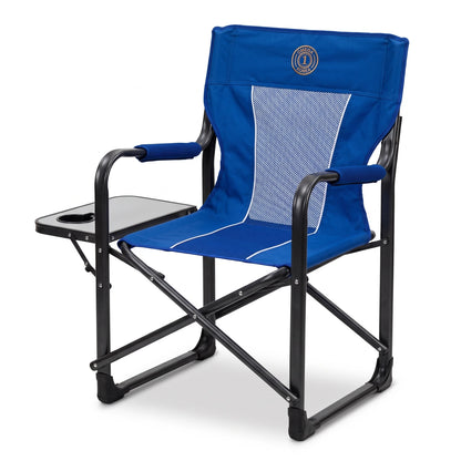 OMEGA KOREA 1 Heavy Duty Portable Director Camping Chair – Folding Outdoor Chair with Attached Side Table, Cup Holder & Mesh Backrest - Blue - Image 1