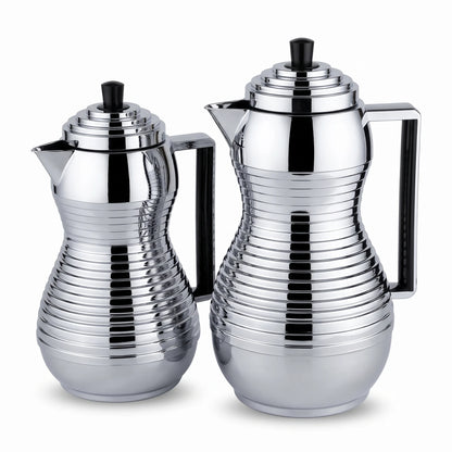 Regal 2 Piece Ribbed Design Chrome Finish Flask Set – 0.7 + 1.0 Liters | Leak Proof Tea and Coffee Flasks