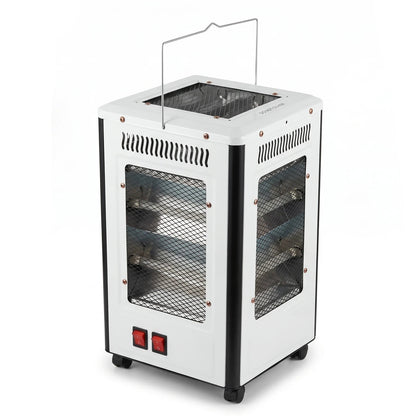 QUARTZ HEATER with Dual Tubes, Protective Mesh Panels, Rocker Switches and Carry Handle