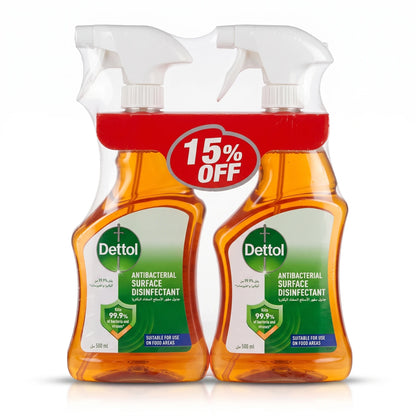Dettol Antibacterial Surface Disinfectant Spray 500 ml Twin Pack | Household Cleaner | Kills 99.9% of Bacteria and Viruses | Suitable for Food Areas