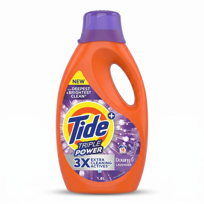 Tide Triple Power Laundry Detergent with Downy Lavender Scent, 1.8L | 18 Washes and 3X Extra Cleaning Actives