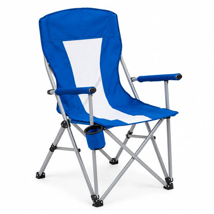 Portable Foldable Outdoor Camping Chair – 94 x 64 x 73 cm | Padded Armrests, Built-In Cup Holder | Folding Leisure Seat for Camping - Blue-White - Image 1