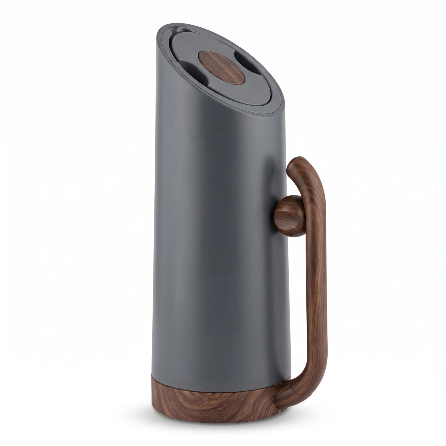 MAHRA Dark Grey vaccum flask – 0.8 Liter Plastic Body | Wood Grain Handle & Base | Leak Proof Tea and Coffee Flask