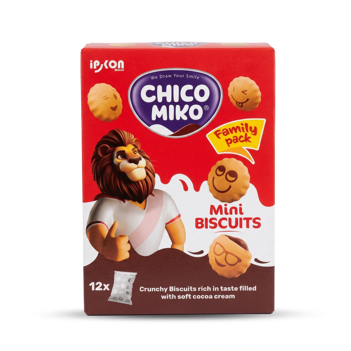 ipkon CHICO MIKO Mini Biscuits 12x Cocoa Cream Filled Family Pack | Crunchy Biscuits Rich in Taste