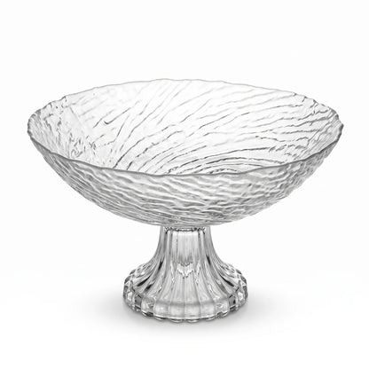 Clear Glass Decorative Pedestal Fruit Bowl – 24cm Textured Rippled Surface, Footed Base for Fruits and Desserts